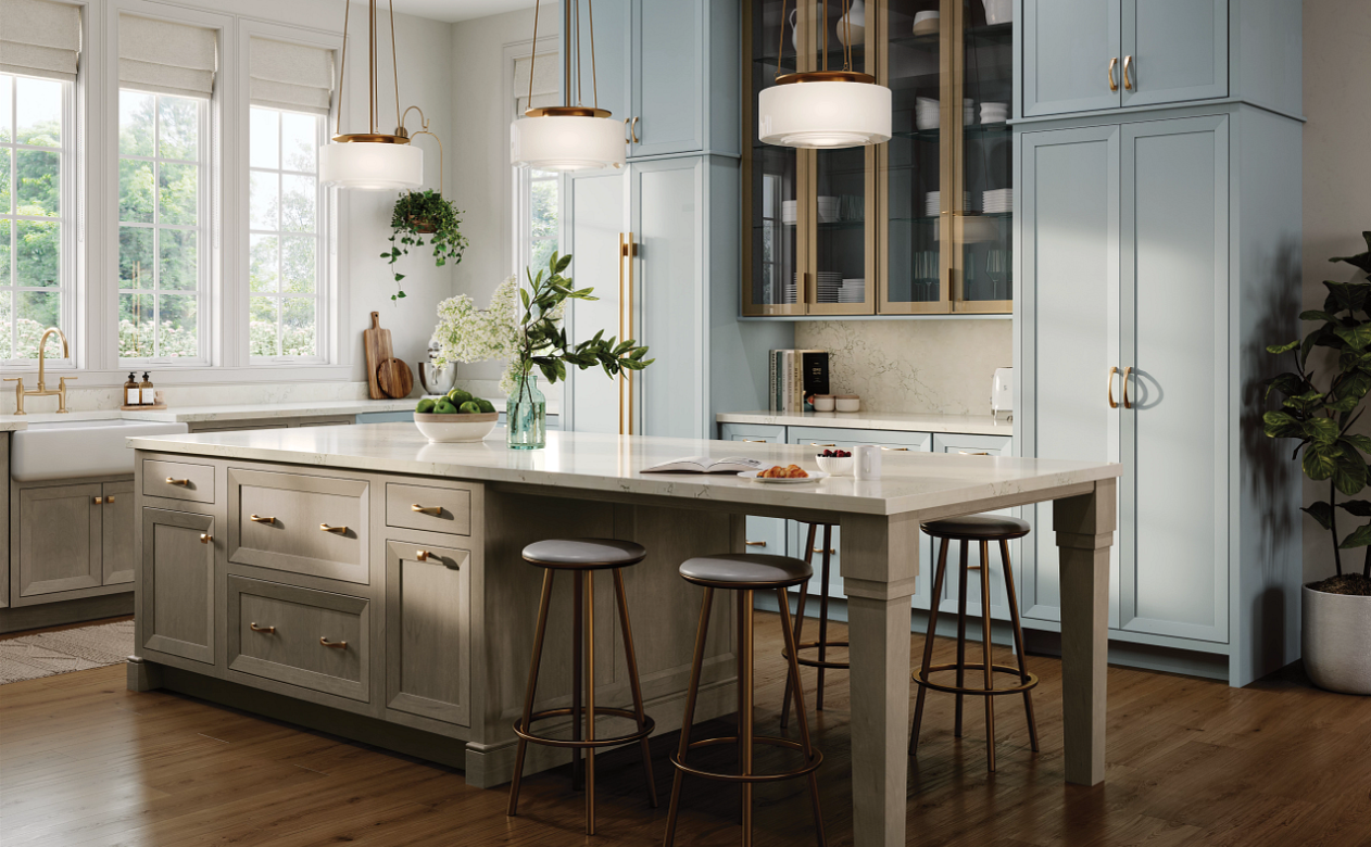 Kiba Studios kitchen with light blue cabinetry