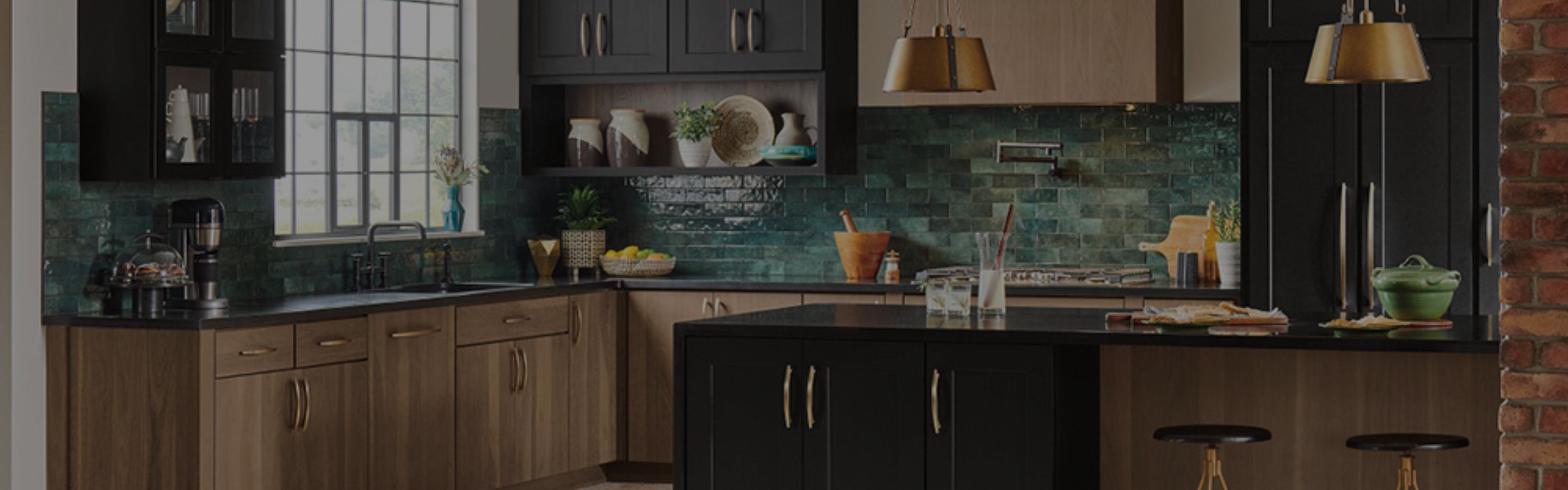 Green tile backsplash in a kitchen