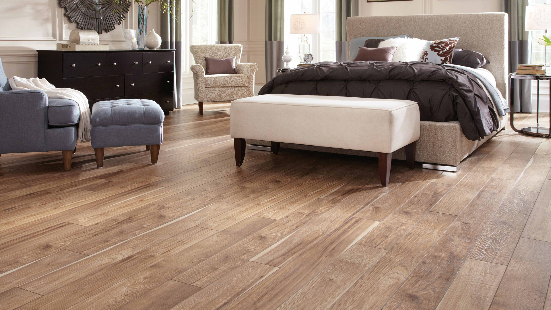 wood-look laminate flooring in a bedroom