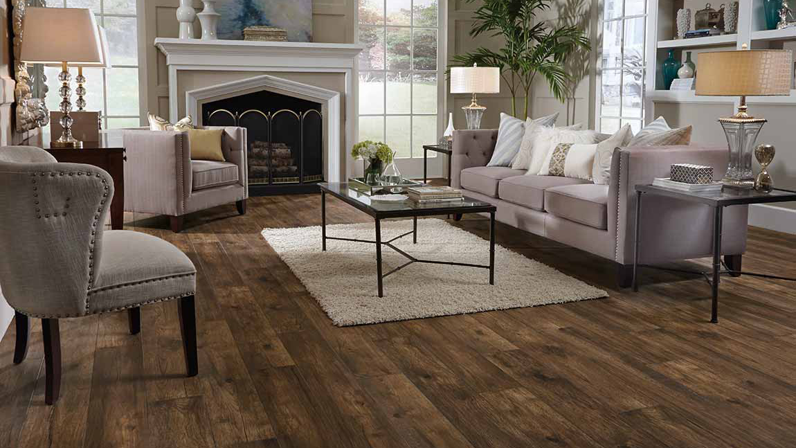 dark wood-look laminate flooring in a living room